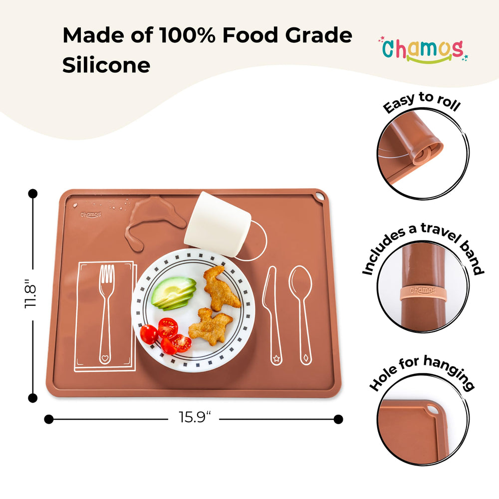 Two-piece silicone mat with clear outlines supports independent self-feeding