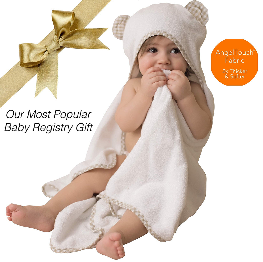 Channing & Yates beige and white towels offer gender-neutral options.