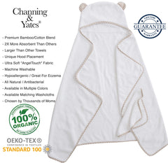 Channing & Yates organic bamboo towel set highlighted for skin-friendly, hypoallergenic feel.