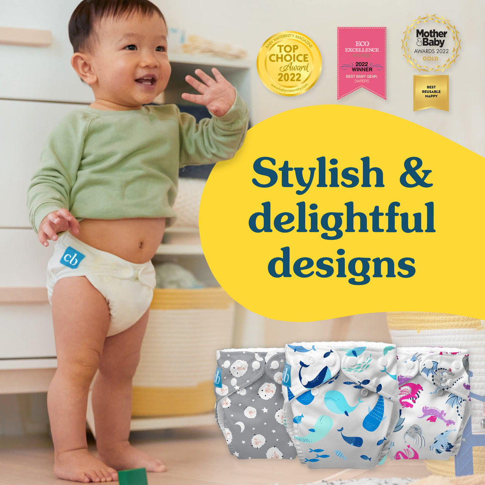 Charlie Banana Banana Leaves adjustable waist snap illustrates customizable fit for growing babies.
