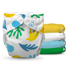 Charlie Banana Banana Leaves diaper front view highlights soft fleece lining for gentle skin.