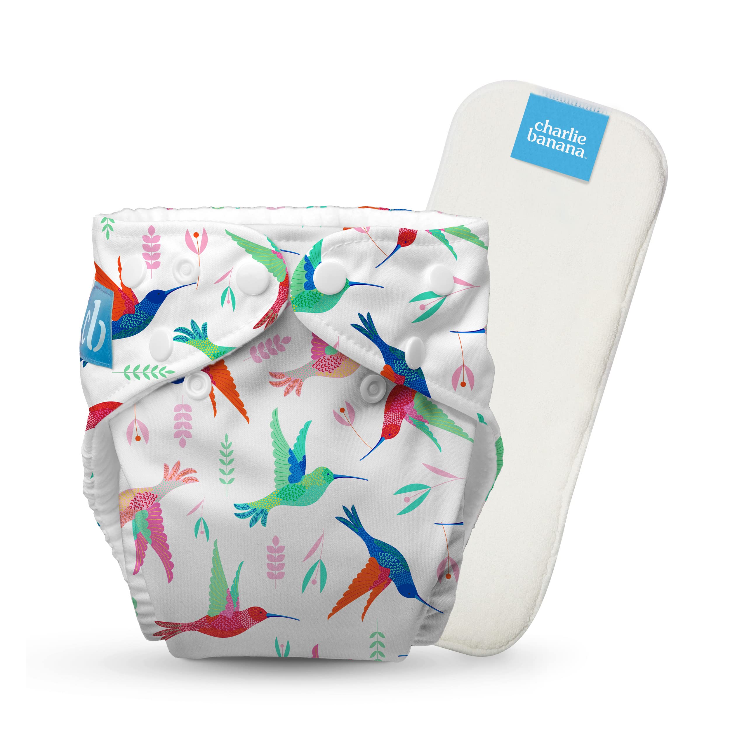Charlie Banana Colibri Birdy diaper with soft edge-to-edge fabric for gentle skin contact.