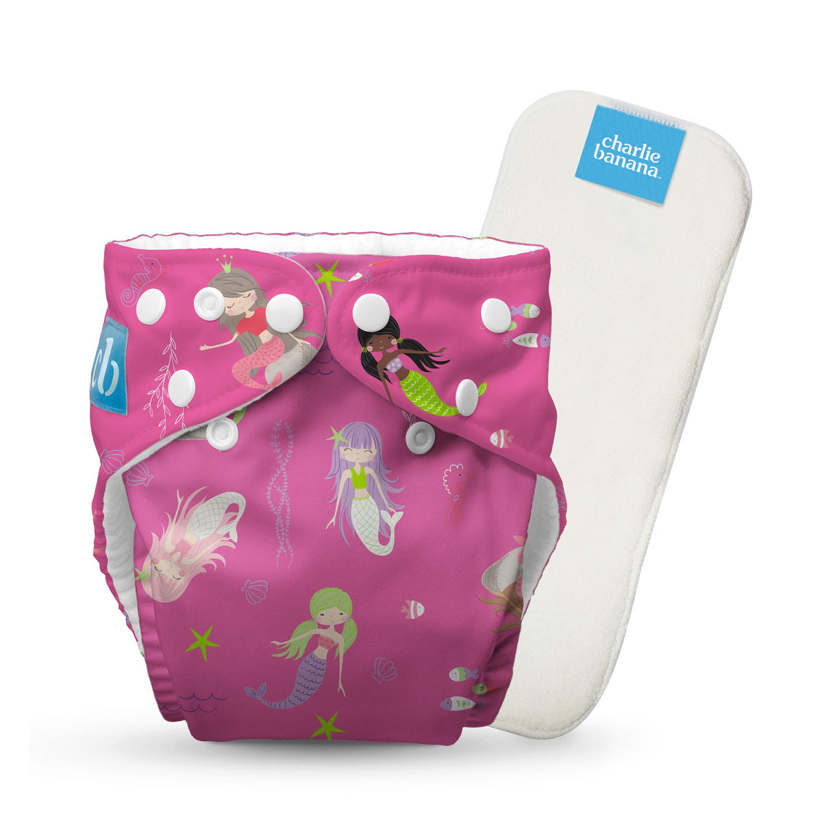 Charlie Banana Mermaid Zoe reusable cloth diaper with adjustable fit for growing babies