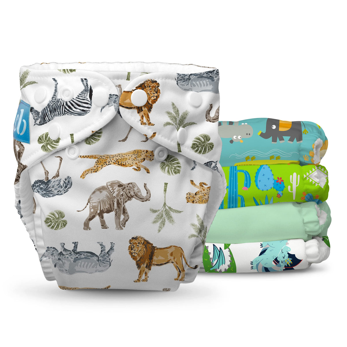 Charlie Banana Mighty Beasties diaper front view with soft fleece lining for gentle skin.