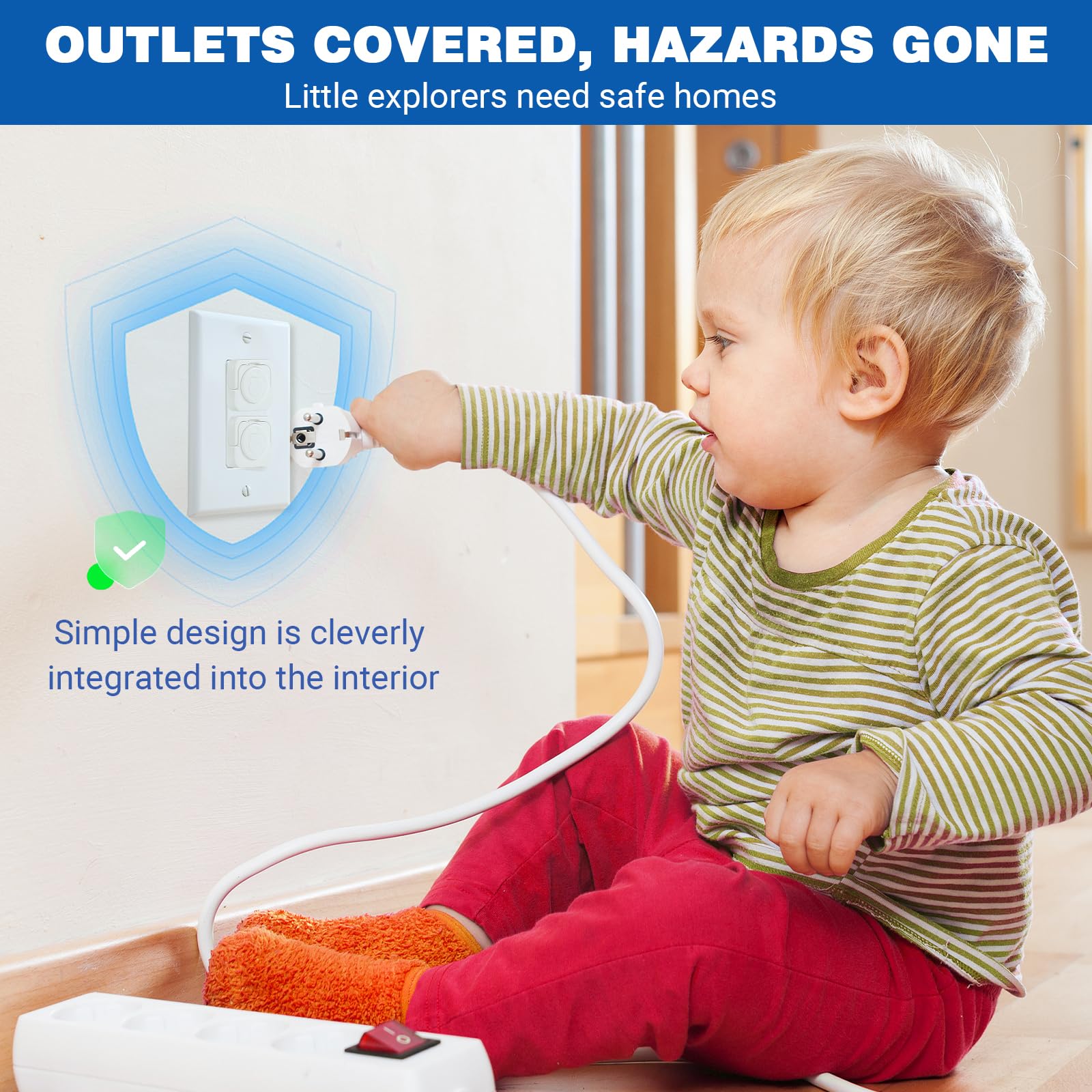 Nursery safety scene with CharmFields Snail covers on outlets