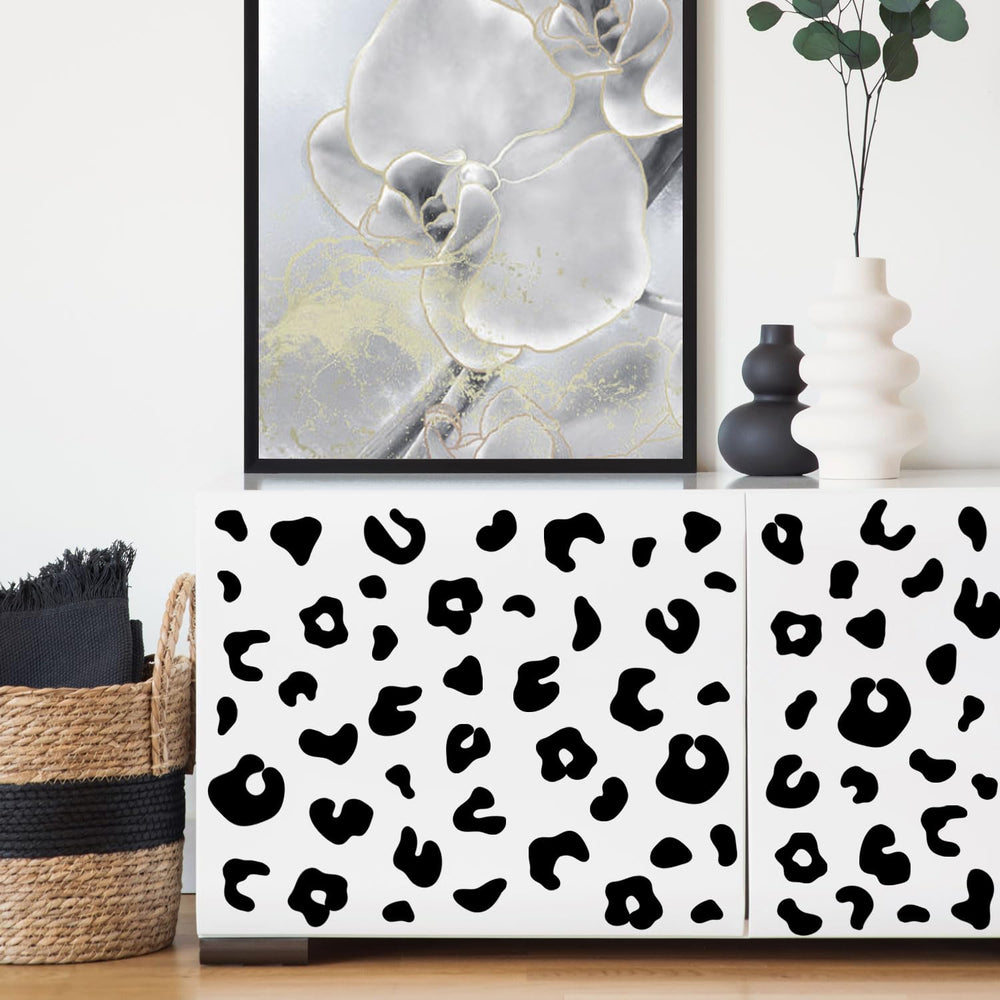CharmFlo vinyl leopard decals for kids' rooms, repositionable and residue-free.