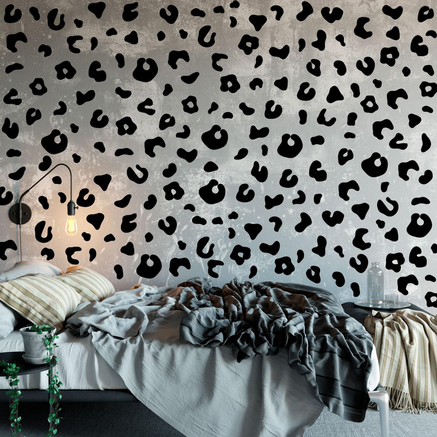 CharmFlo black leopard decals for doors and furniture, durable year-round decor.