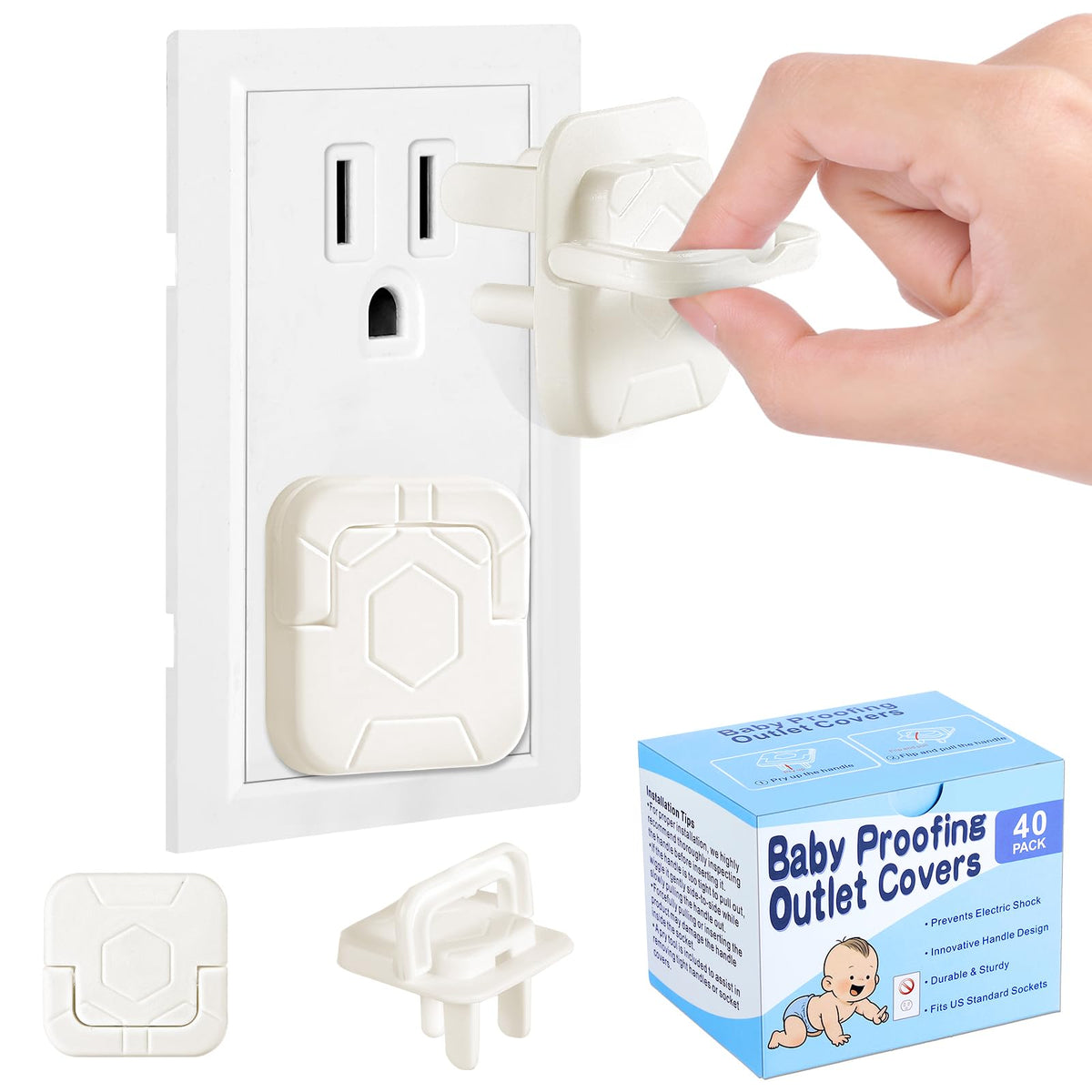 CharmRegion 40-pack outlet covers shown in a tidy bundle, easy to store for safety readiness