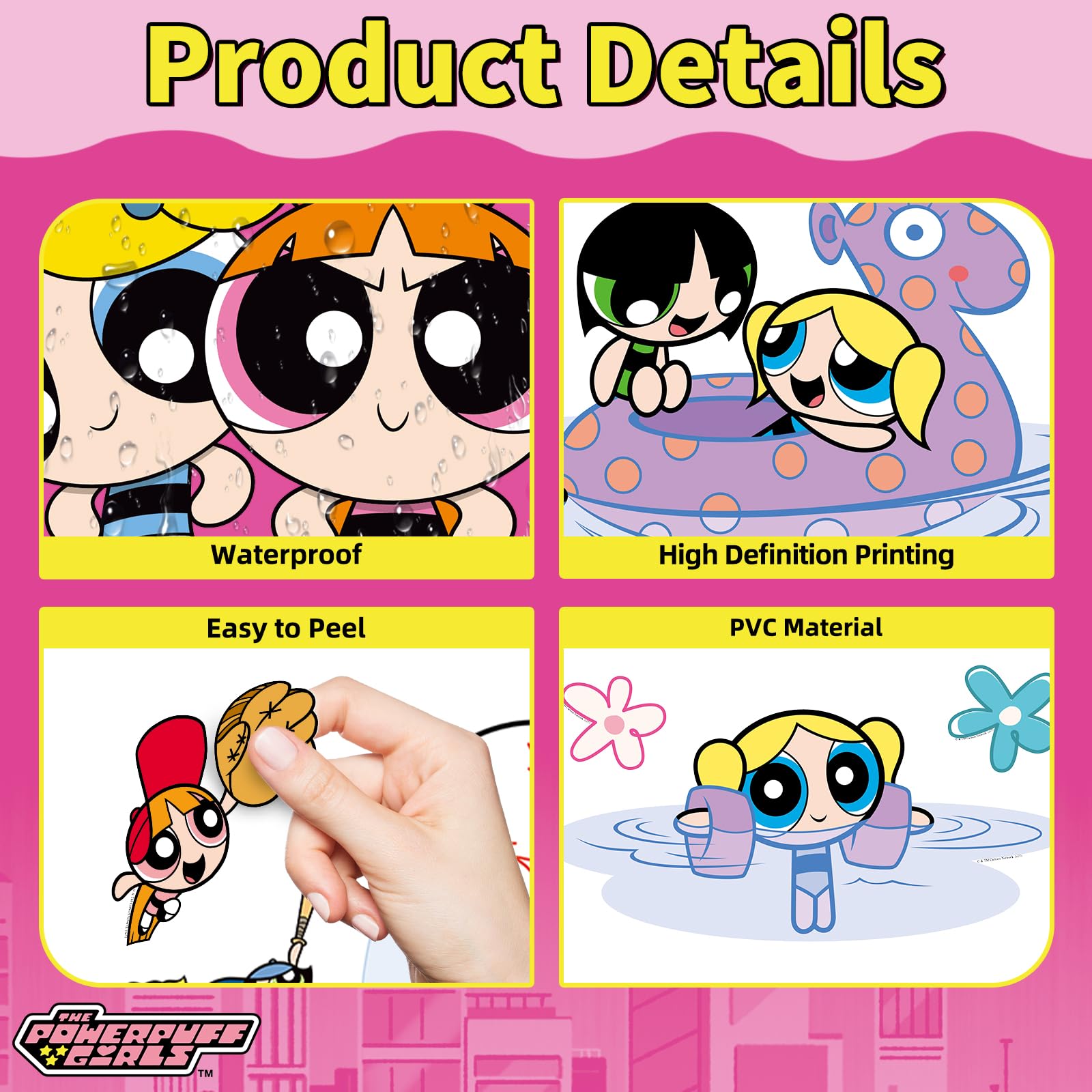 Charon Powerpuff Girls vinyl decals are easy to clean and reapply.