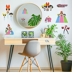 Charon Powerpuff Girls vinyl wall decor adds color to sports-inspired walls.