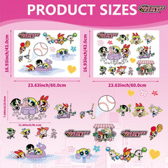 Charon Powerpuff window decals displayed in living room brighten spaces.