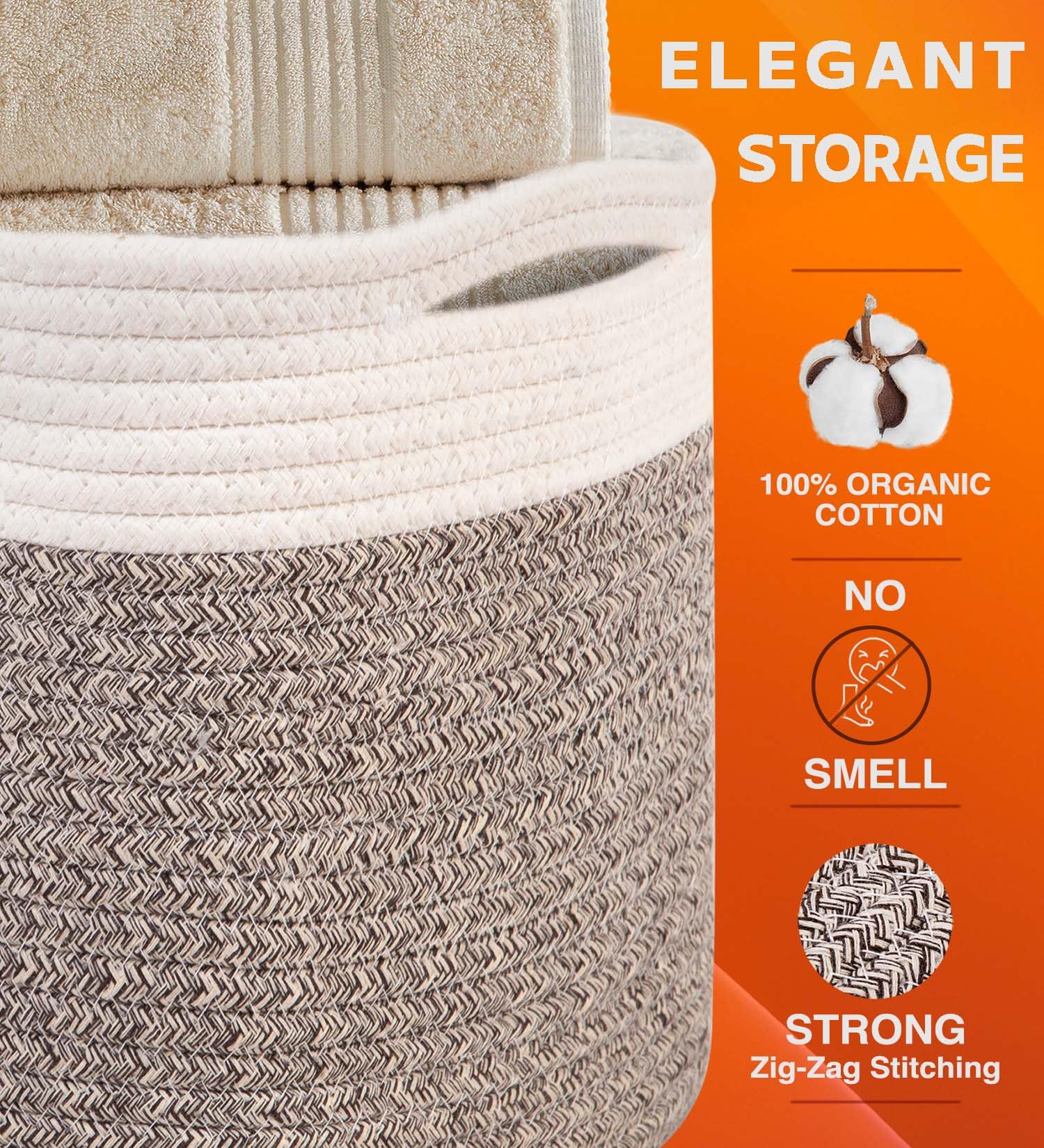 CHAT BLANC three-pack storage baskets sit neatly on a shelf with soft fabric.
