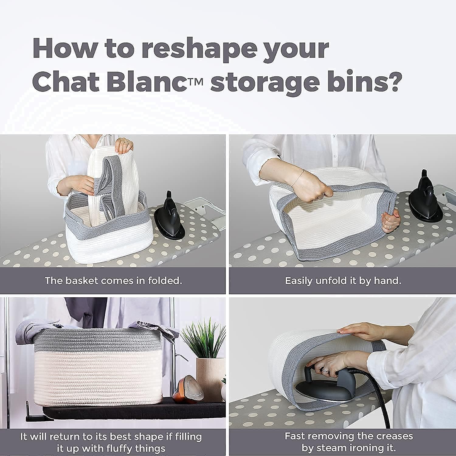 Chat Blanc rainbow cotton rope baskets 3-pack arranged for versatile home organization.