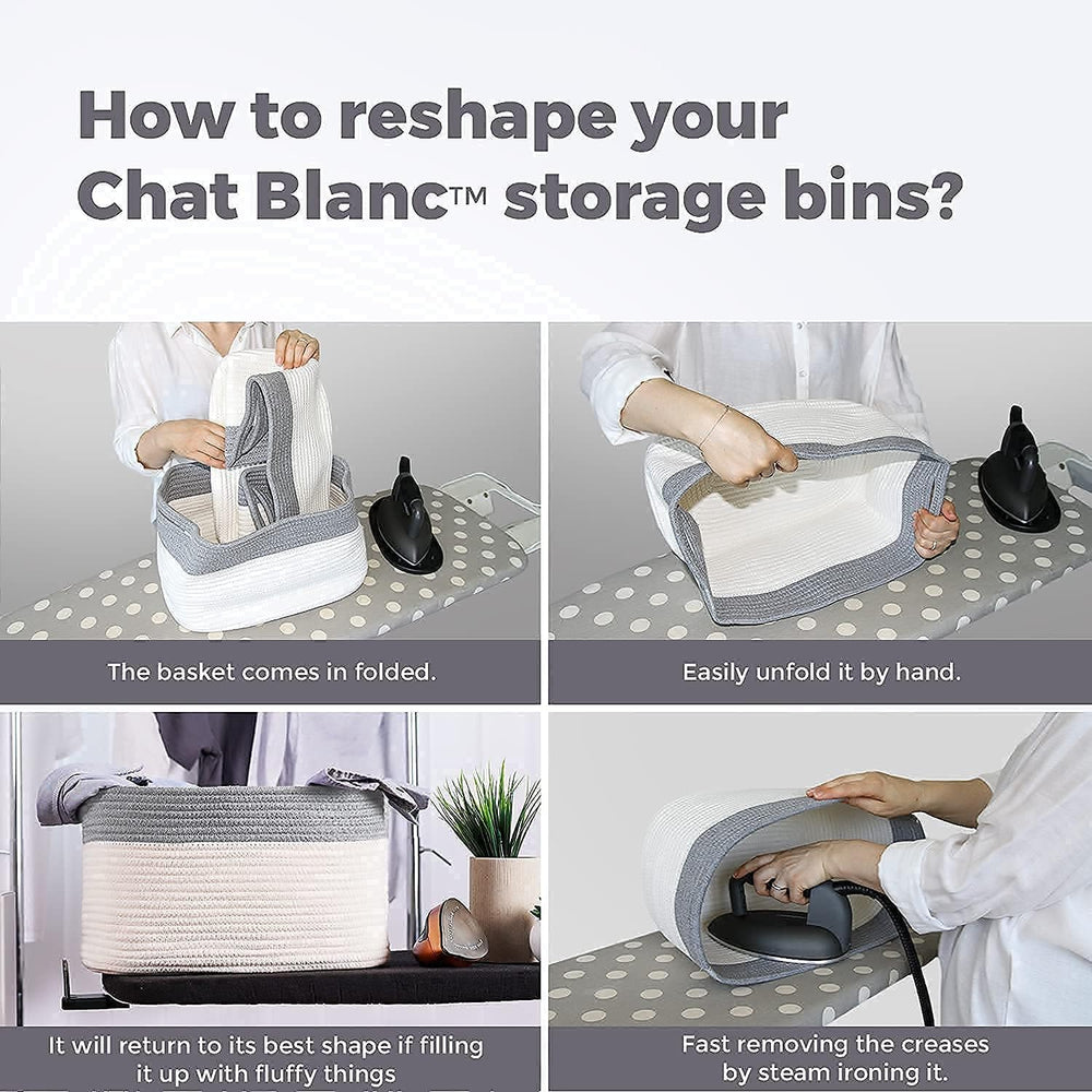 Chat Blanc rainbow cotton rope baskets 3-pack arranged for versatile home organization.