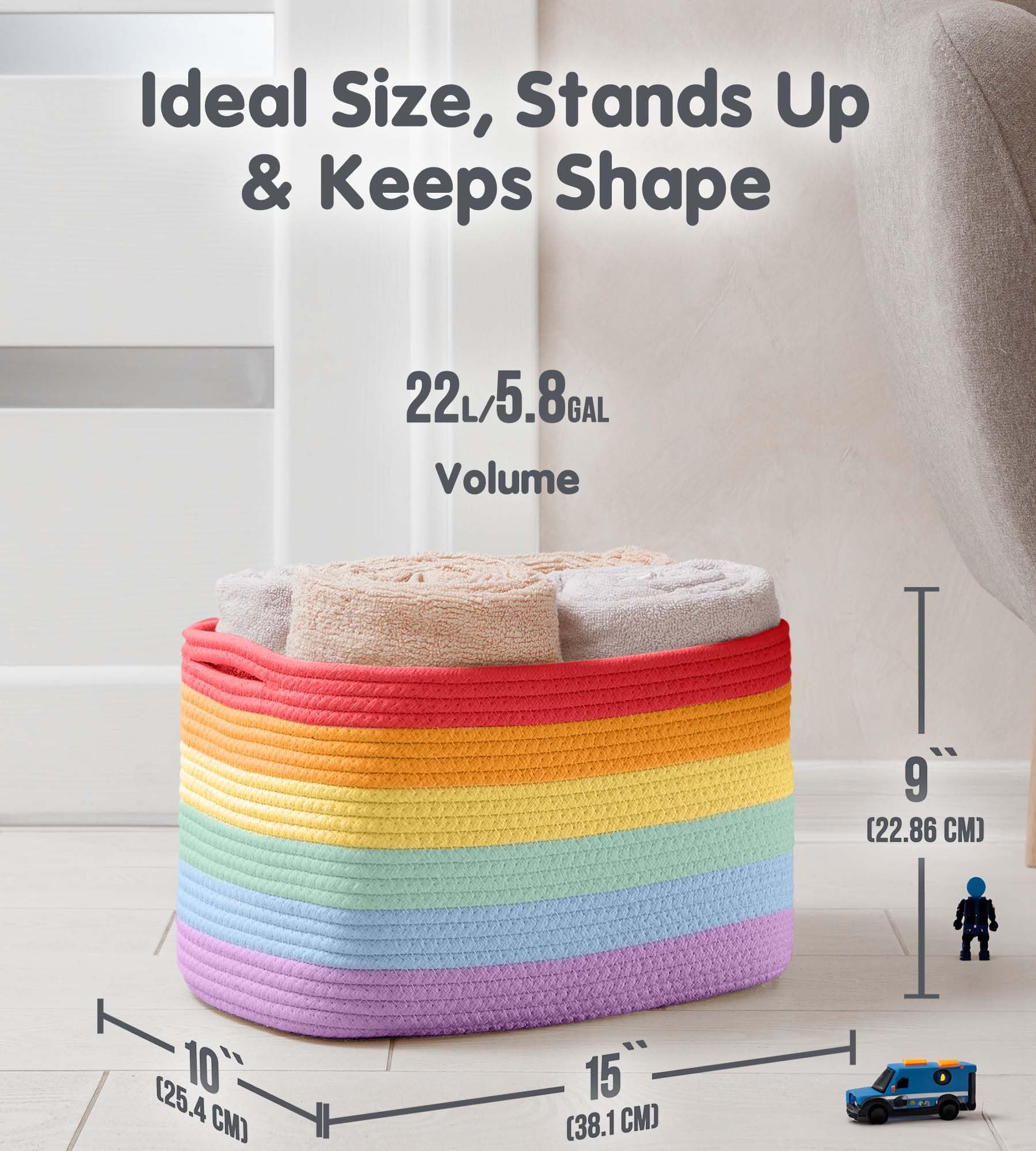 Chat Blanc rainbow basket placed in entryway for tidy shoe storage.