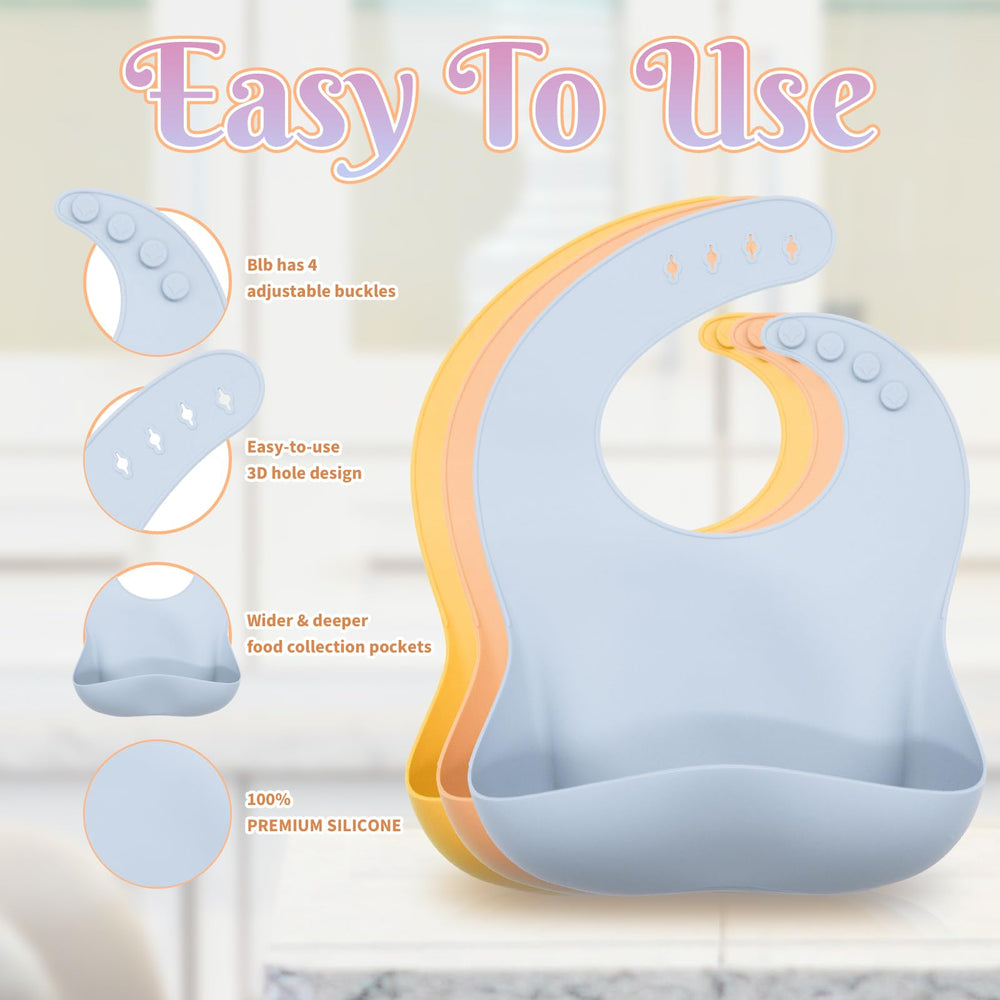 CHCC silicone bib with deep pocket to catch spills.