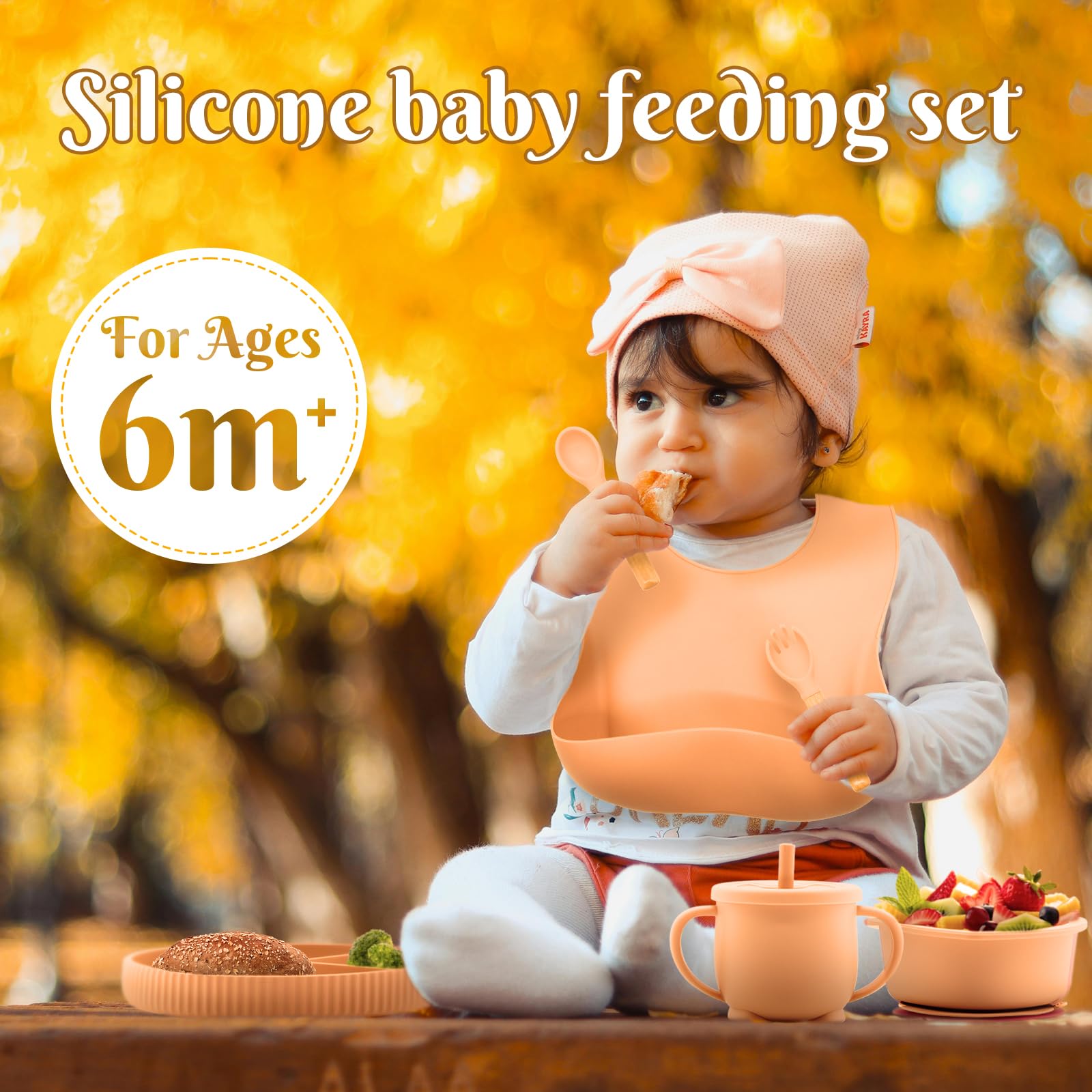 CHCC silicone bib with deep pocket catching food easily