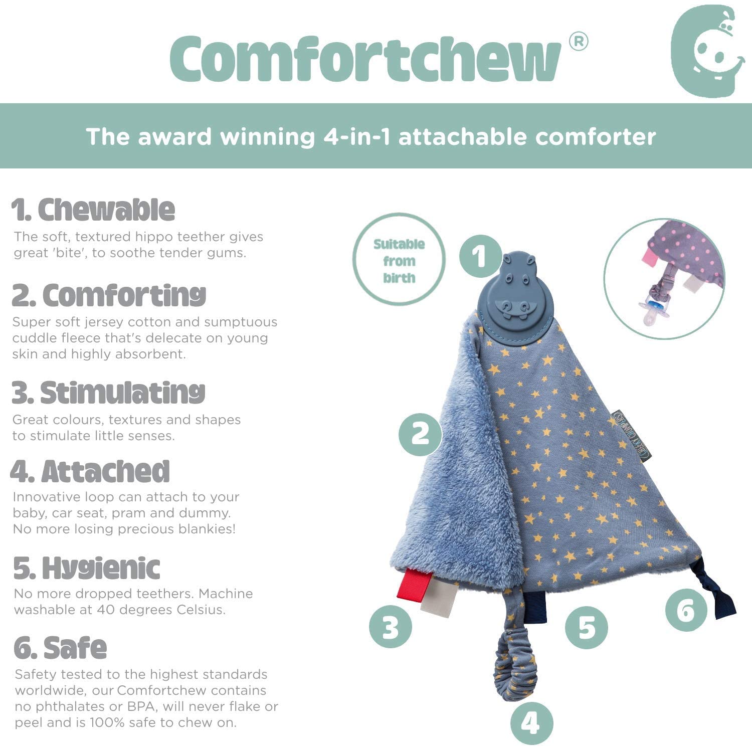 Cheeky Chompers Comfortchew sensory tags closeup for tactile exploration