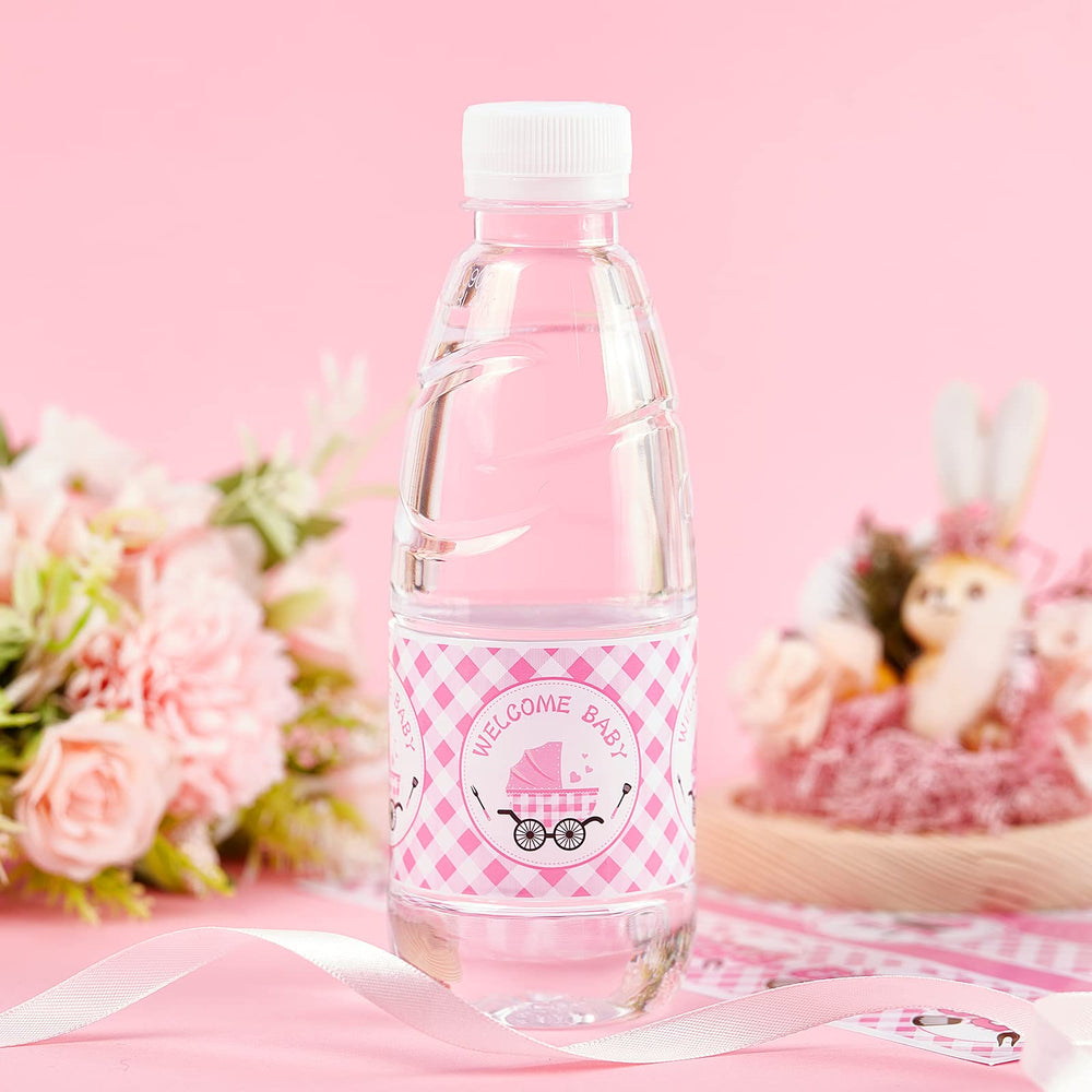 Cheereveal pink element water bottle label for outdoor gatherings.