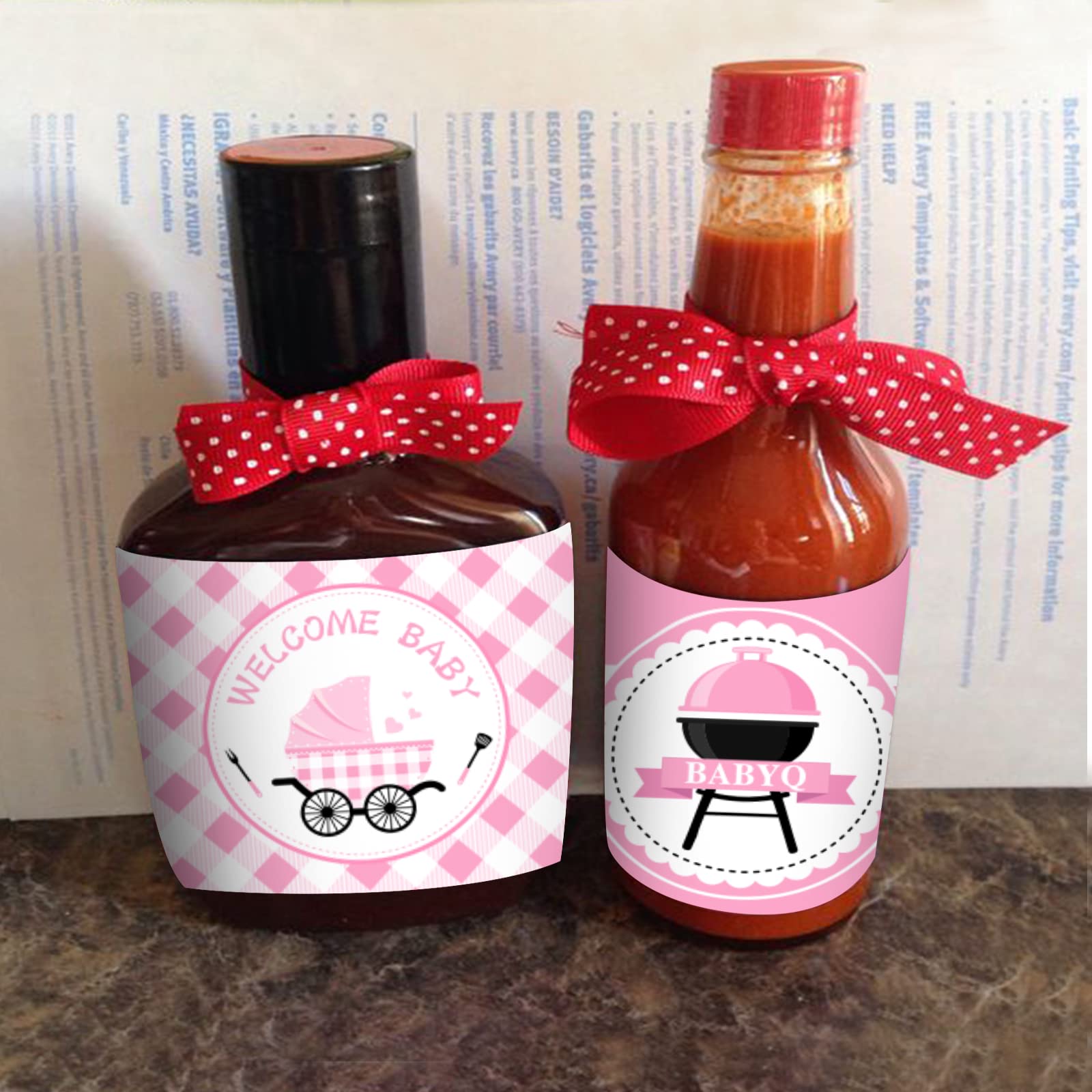 Cheereveal 24-piece label set for baby shower and parties.