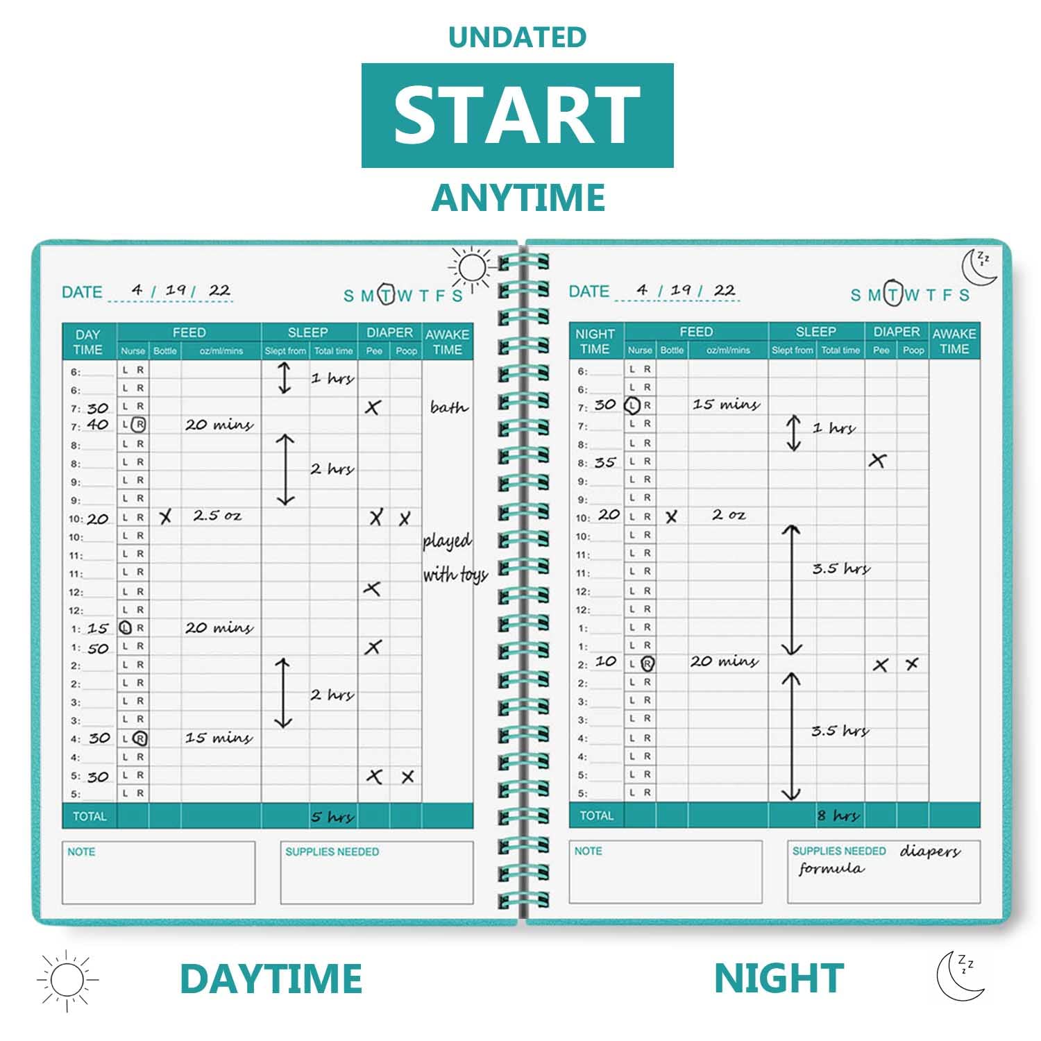 Cheericome 152-page baby care journal supports thorough newborn tracking.