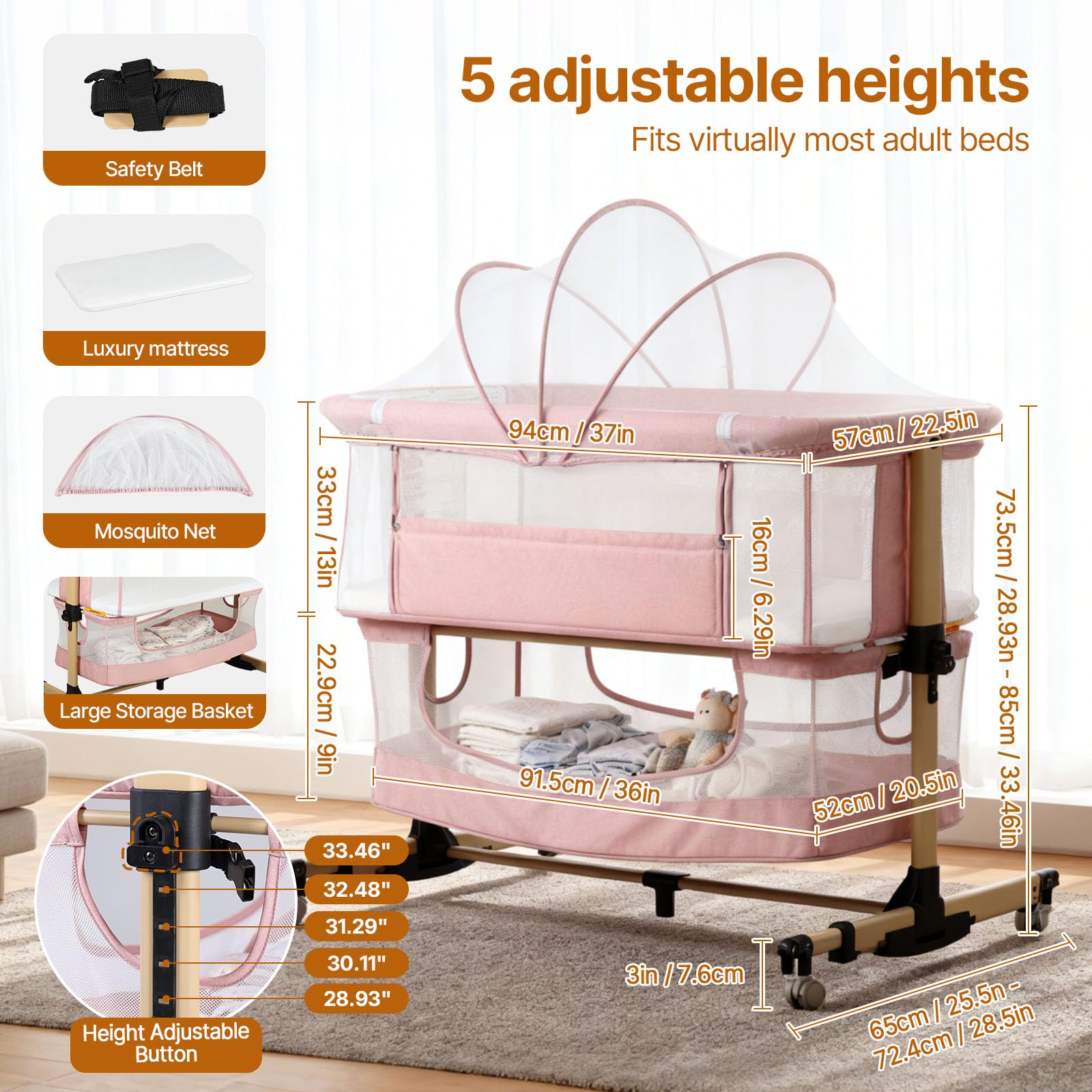 Cheermomo five-height adjustment aligns with bed height