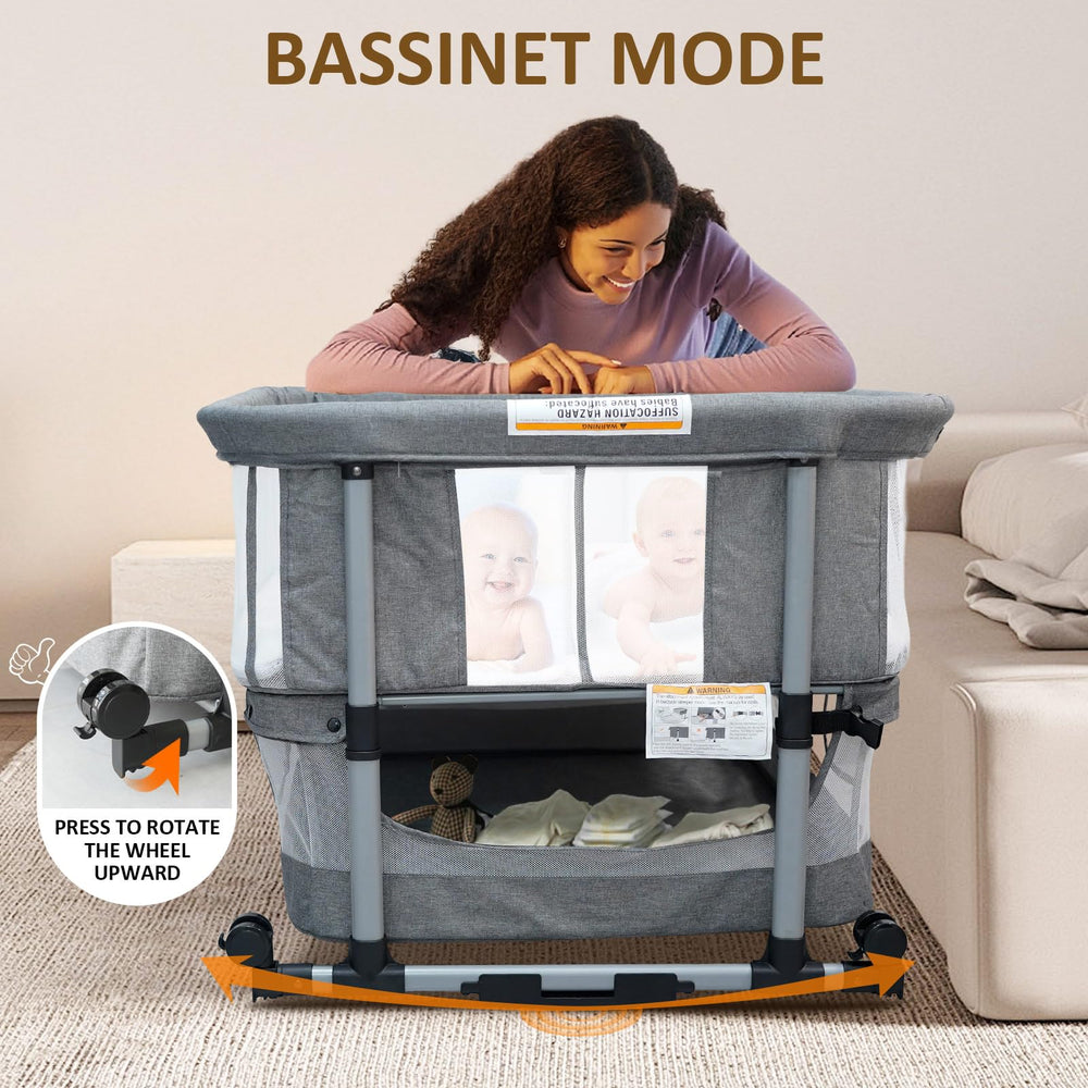 Cheermomo twin bassinet locking wheels ease moving between rooms