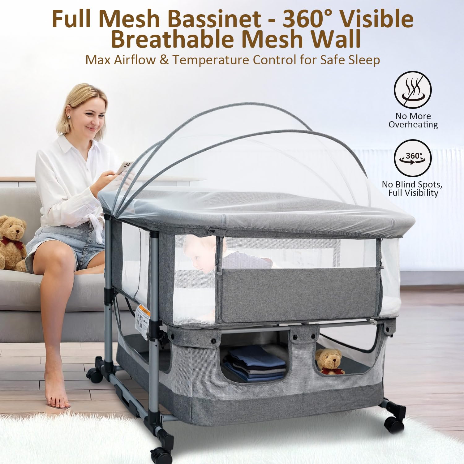 Cheermomo twin bassinet maximum weight 45 lbs supports durable use