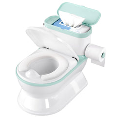 CheerTry 2-in-1 potty training toilet cyan front view with engaging potty-practice features.