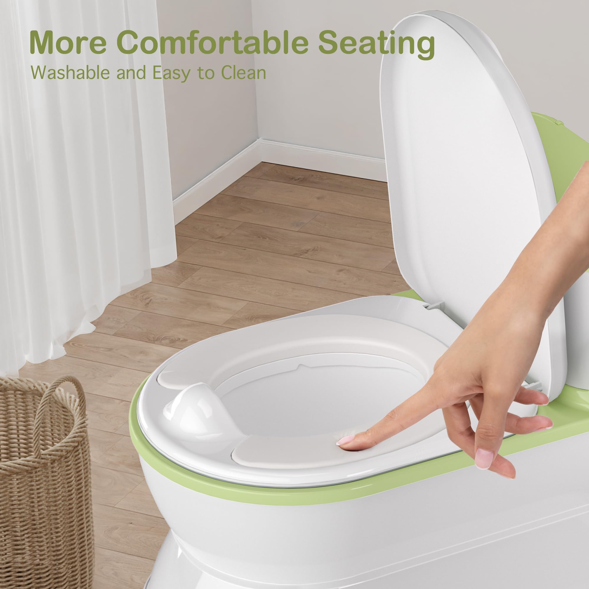 CheerTry detachable training seat in green for quick transitions to standard toilets.