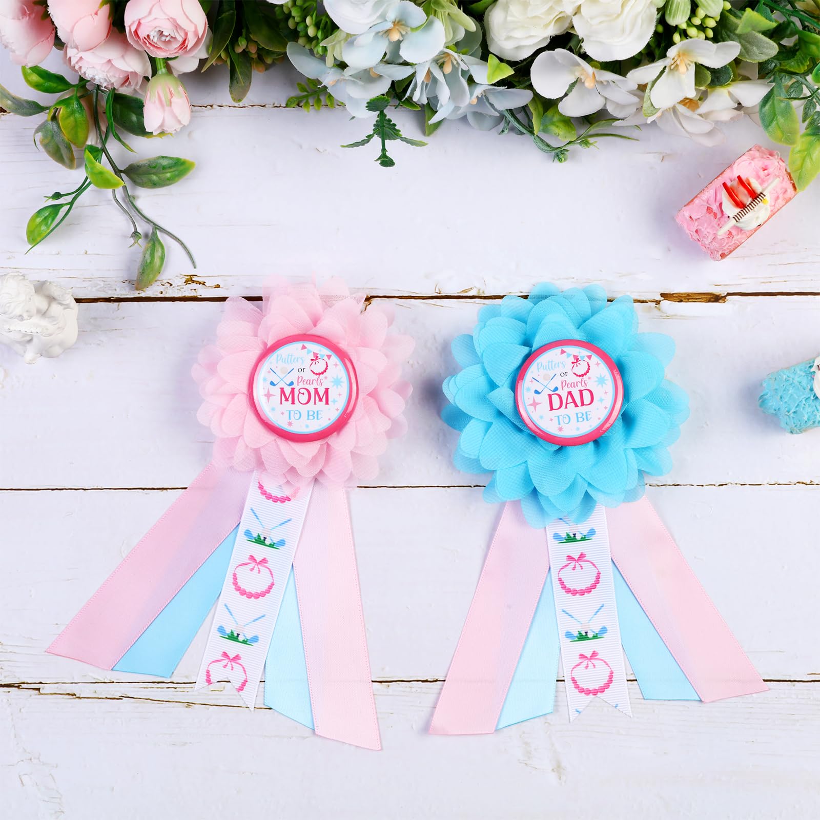 Cheerupp blue-pink gender reveal sash in satin finish for photos.