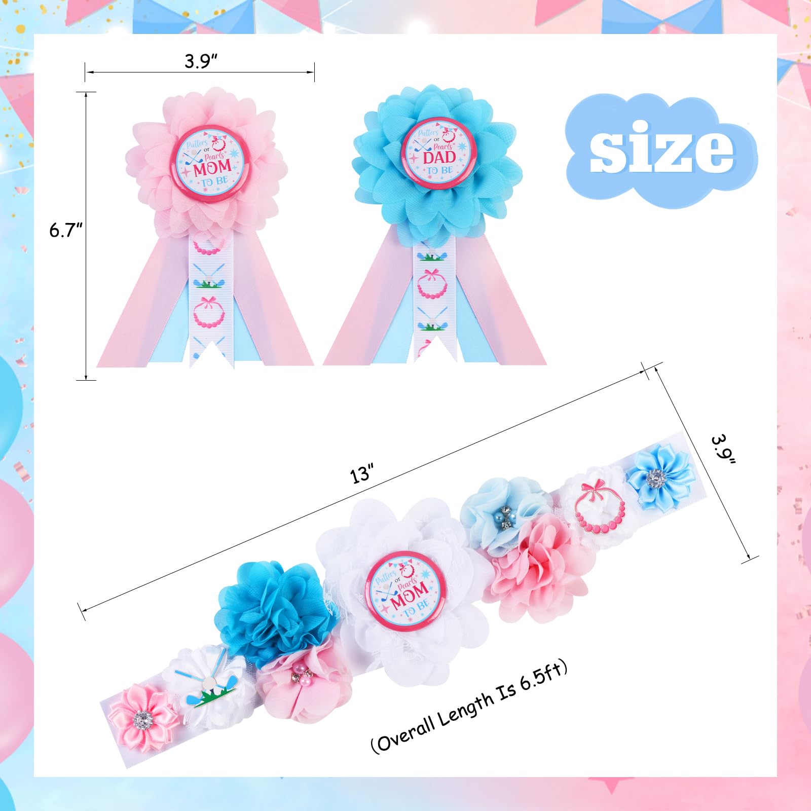 Cheerupp mom to be corsage pin adds coordinating detail for gender reveal looks.