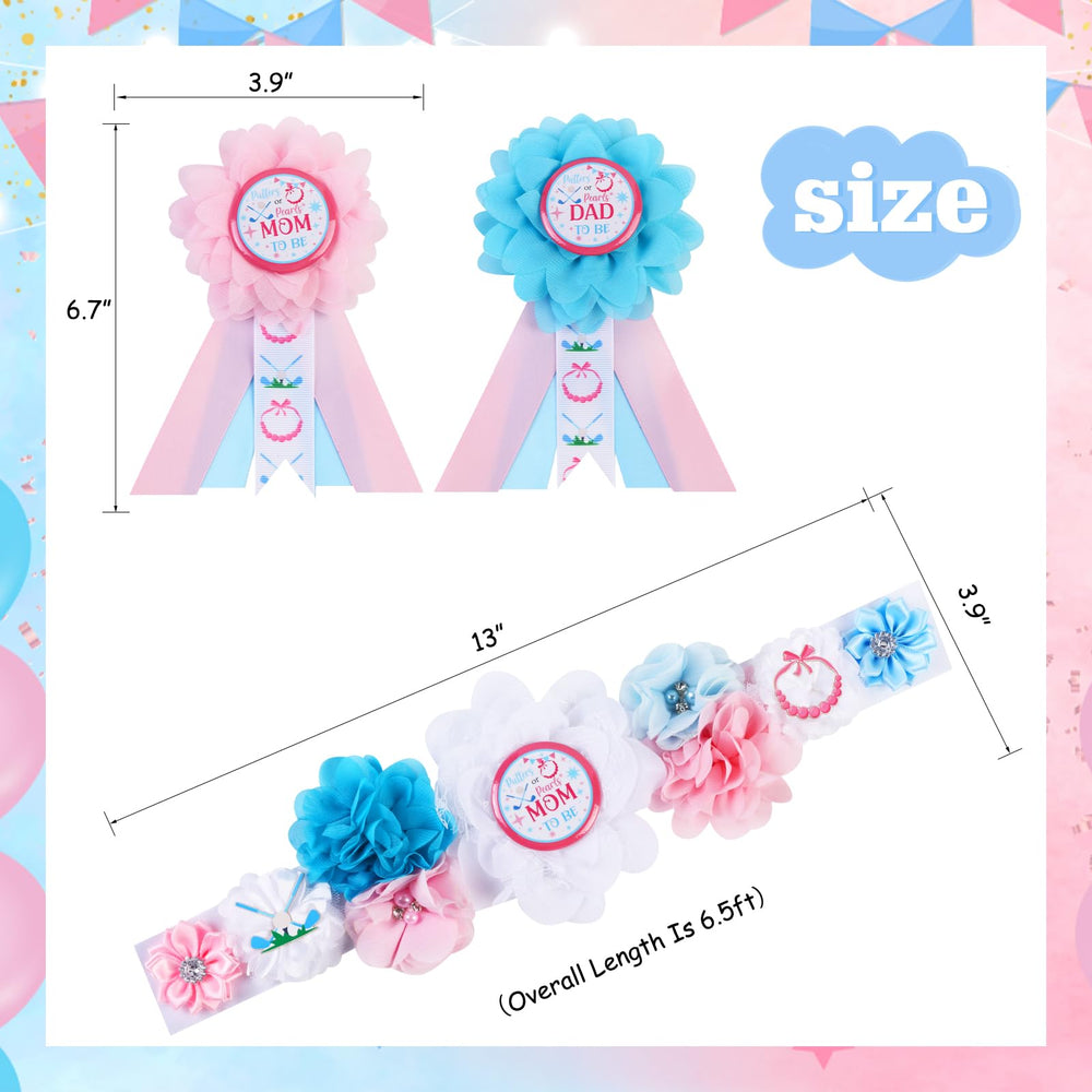 Cheerupp mom to be corsage pin adds coordinating detail for gender reveal looks.