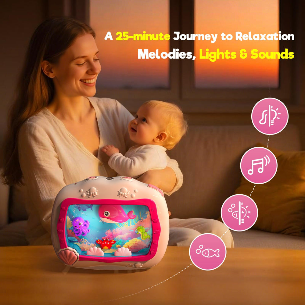Cheffun Baby Aquarium Toy high-fidelity sounds soothe with womb-like ambience.