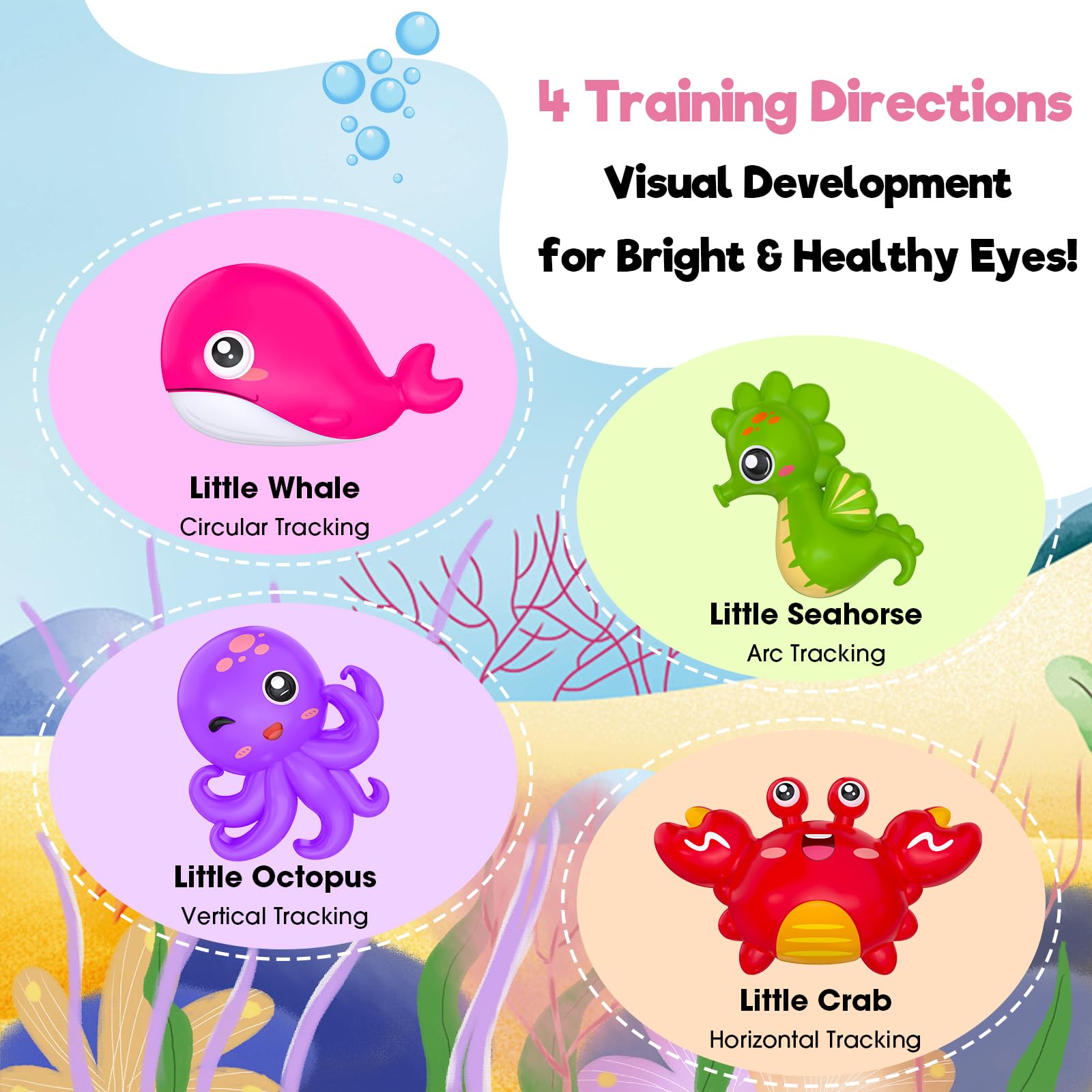 Cheffun Baby Aquarium Toy four marine friends promote gentle visual tracking for development.