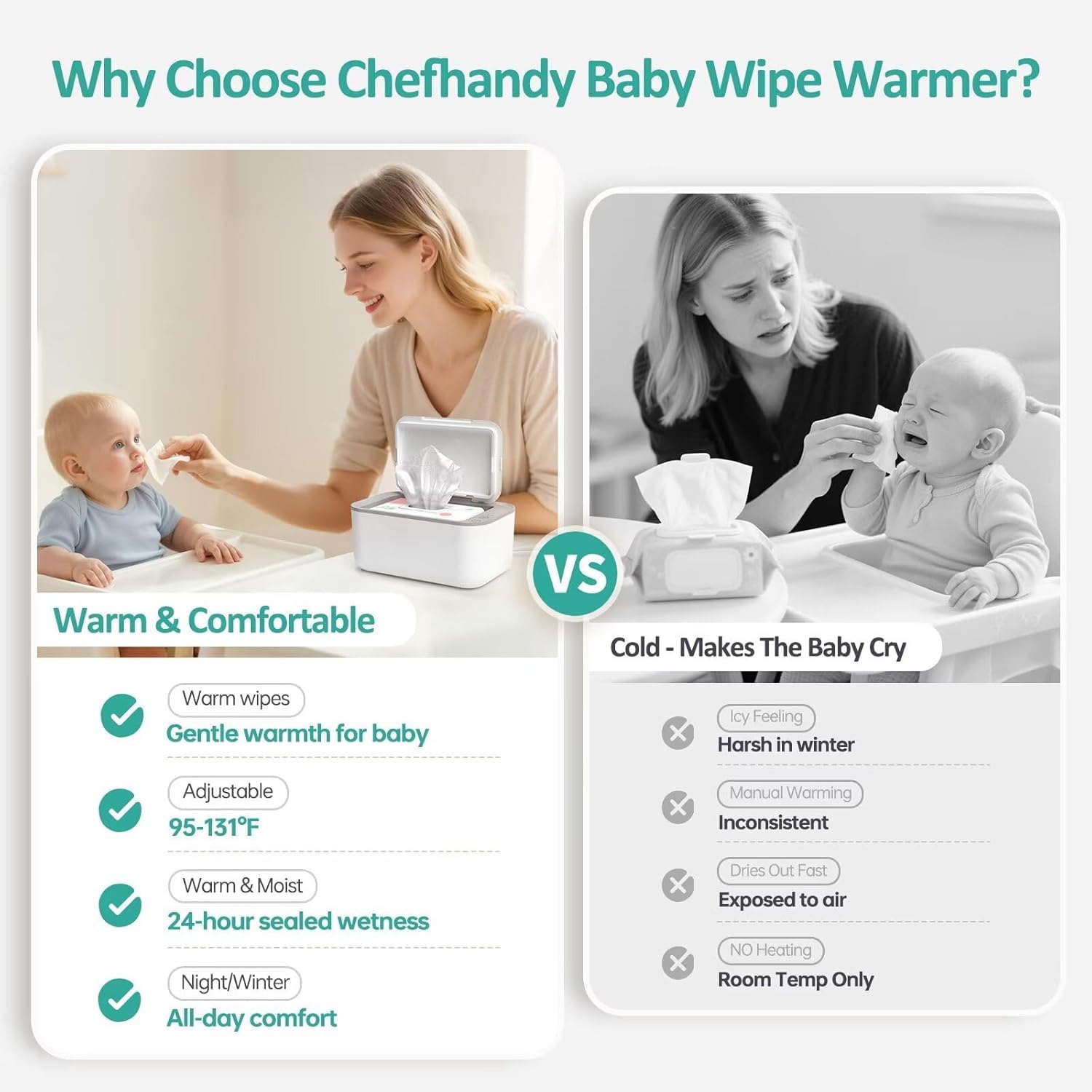 Chefhandy Baby Wipe Warmer dispenser open demonstrates easy access and quick wipes