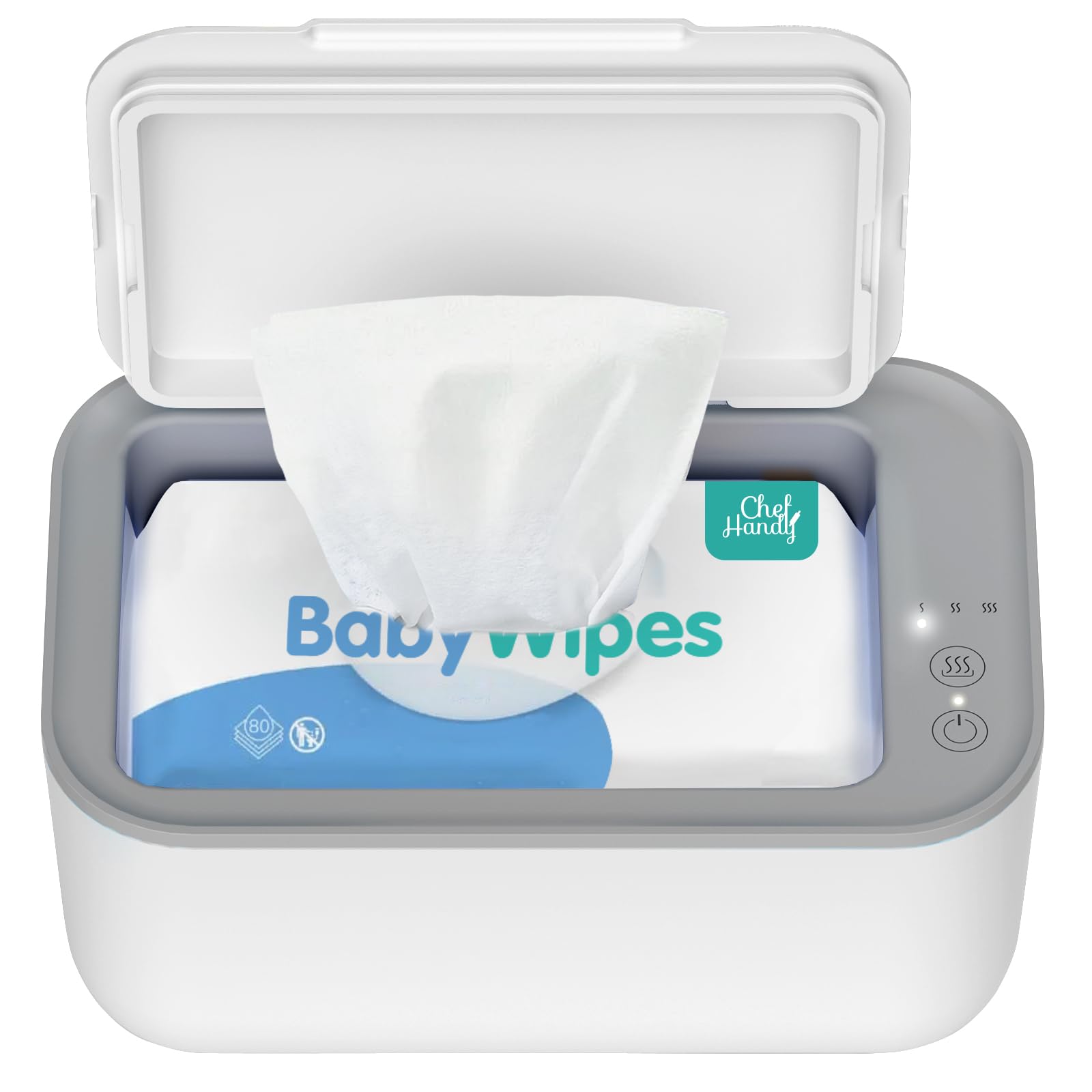 Chefhandy Baby Wipe Warmer front view shows warm, ready wipes for nighttime routines