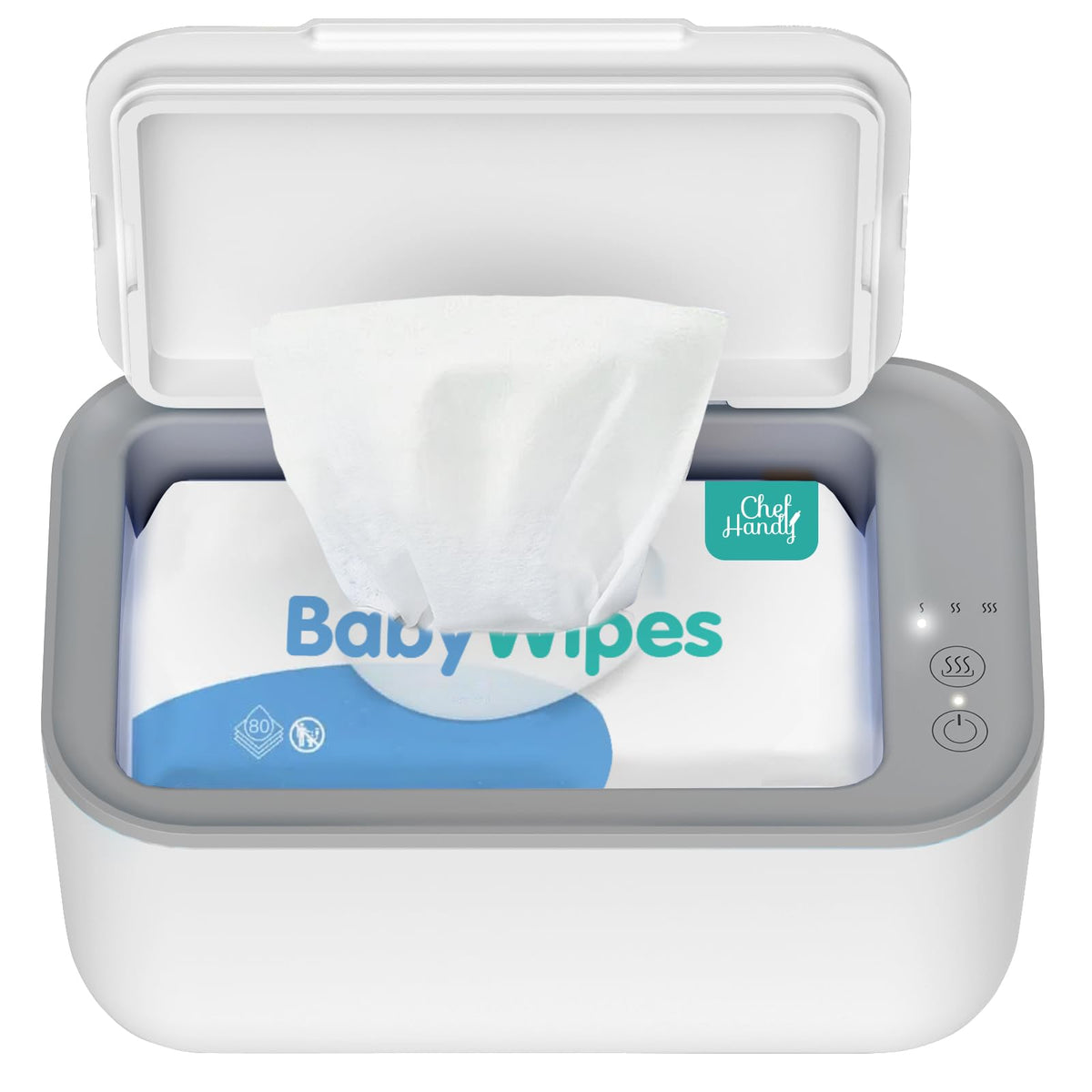 Chefhandy Baby Wipe Warmer front view shows warm, ready wipes for nighttime routines