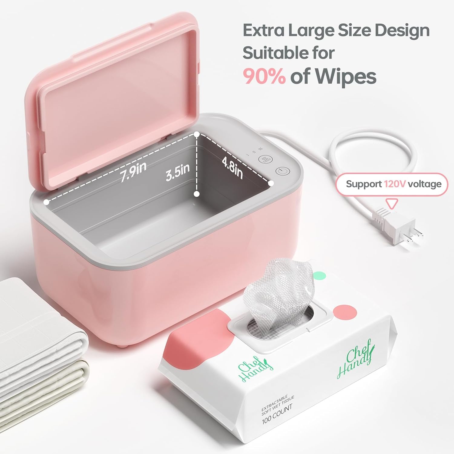 Chefhandy wipe warmer large capacity holds up to 100 wipes at once.