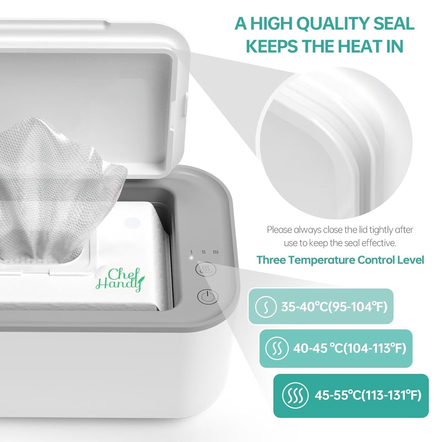 Chefhandy Baby Wipe Warmer side view highlights compact design for small spaces