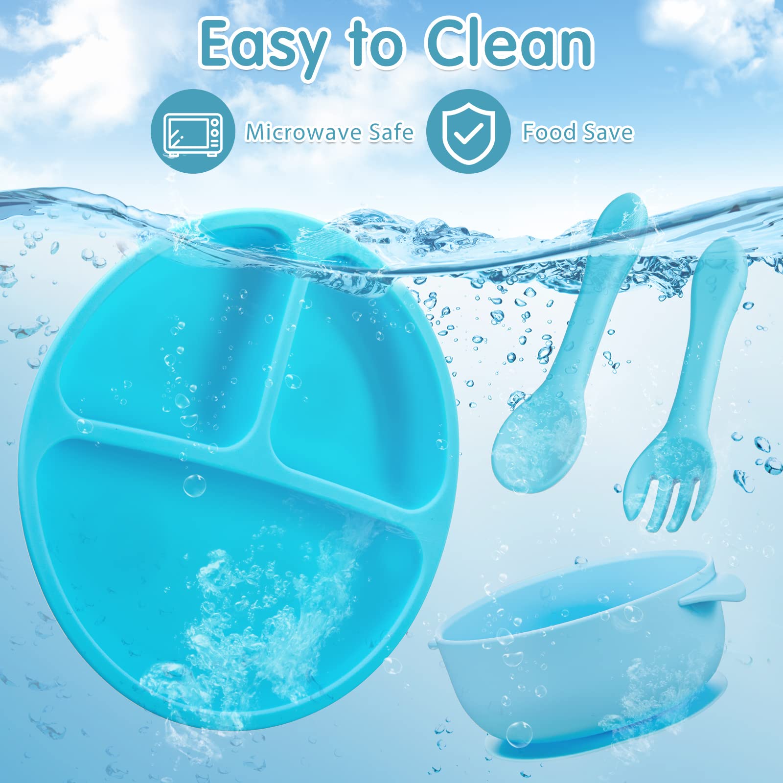 CHENGU dishwasher safe and microwave safe baby plates for easy cleanup.