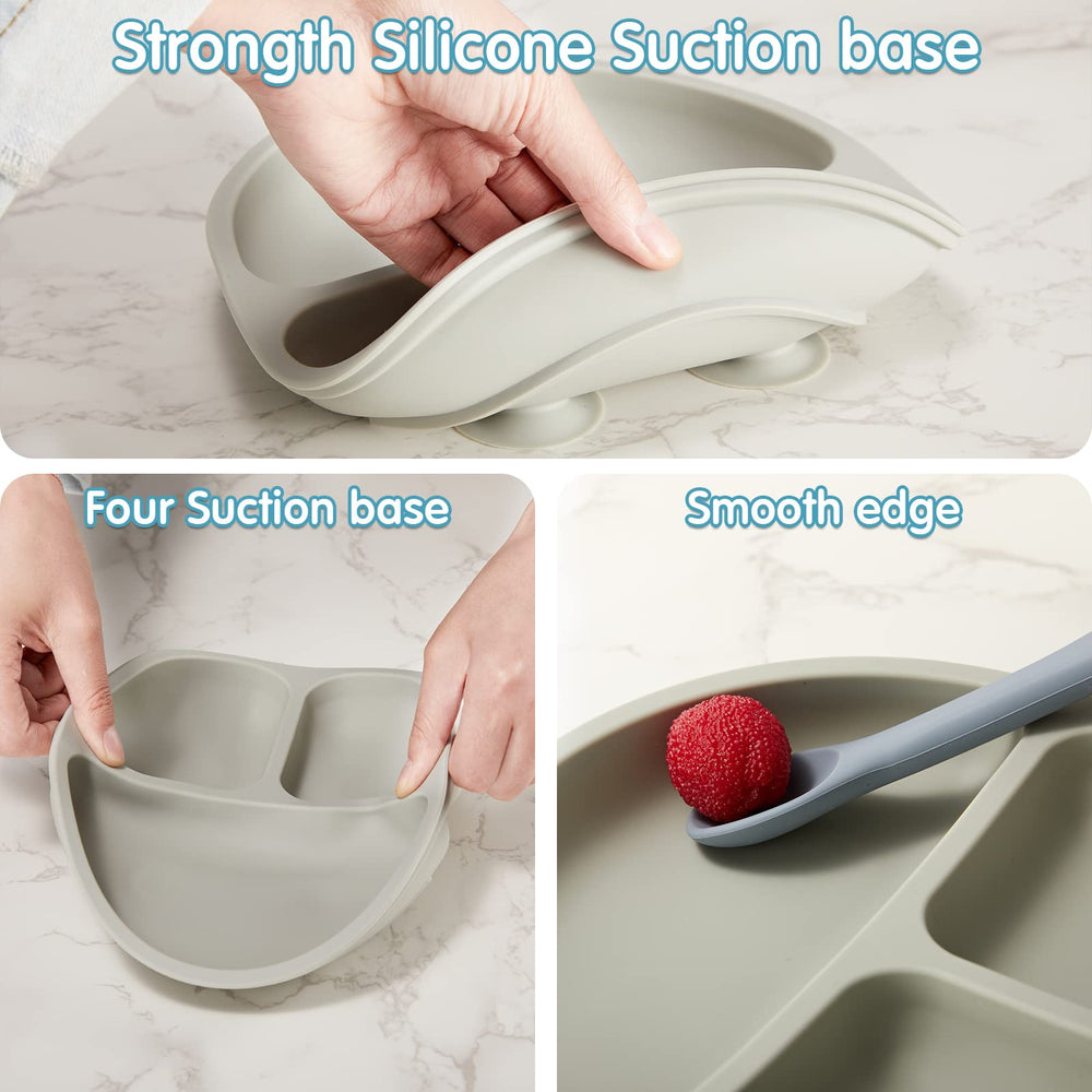 CHENGU silicone spoon and fork set safe for tiny hands during feeding.
