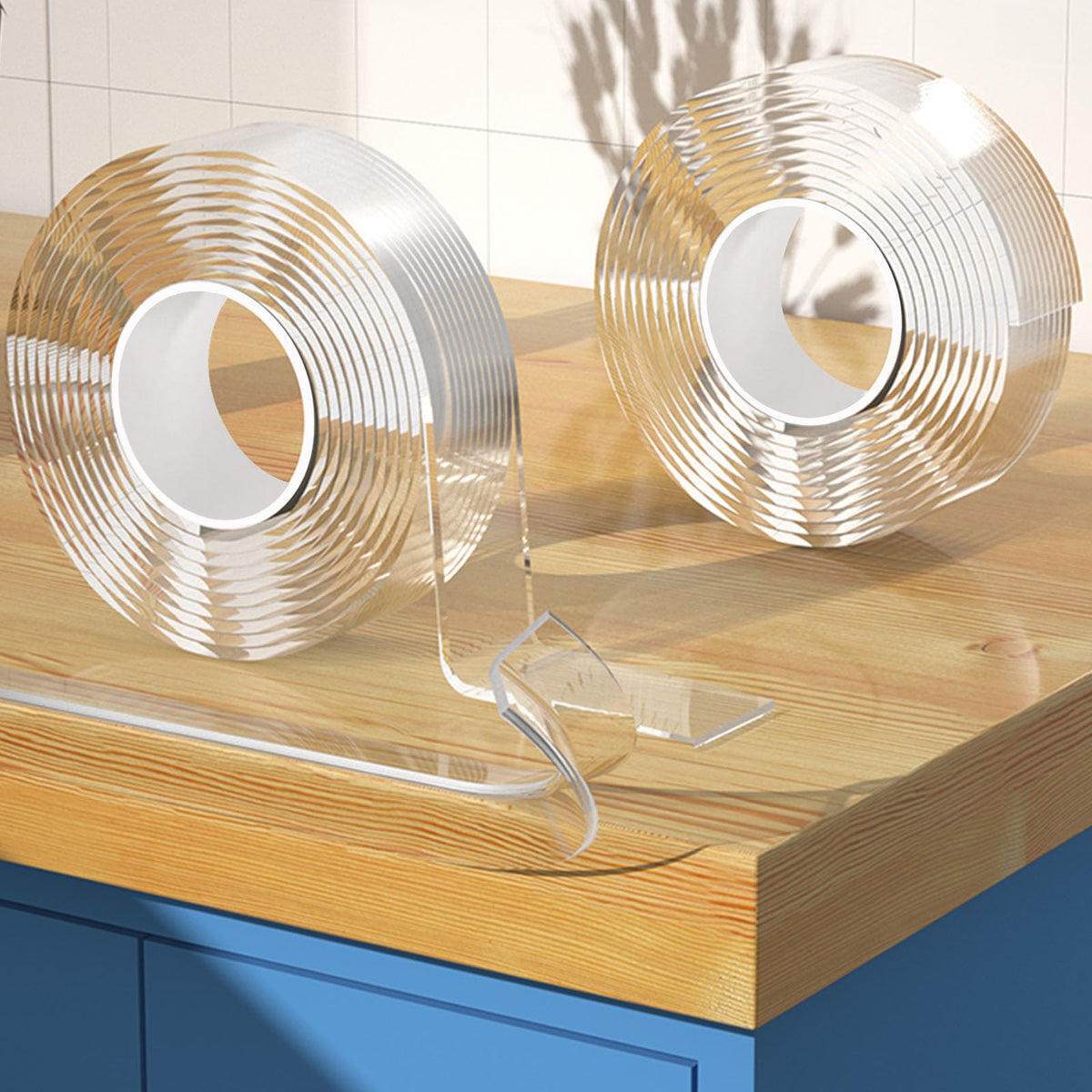 CHENYA Clear Soft Corner Protector Strip on a furniture corner with adhesive for safe edges.