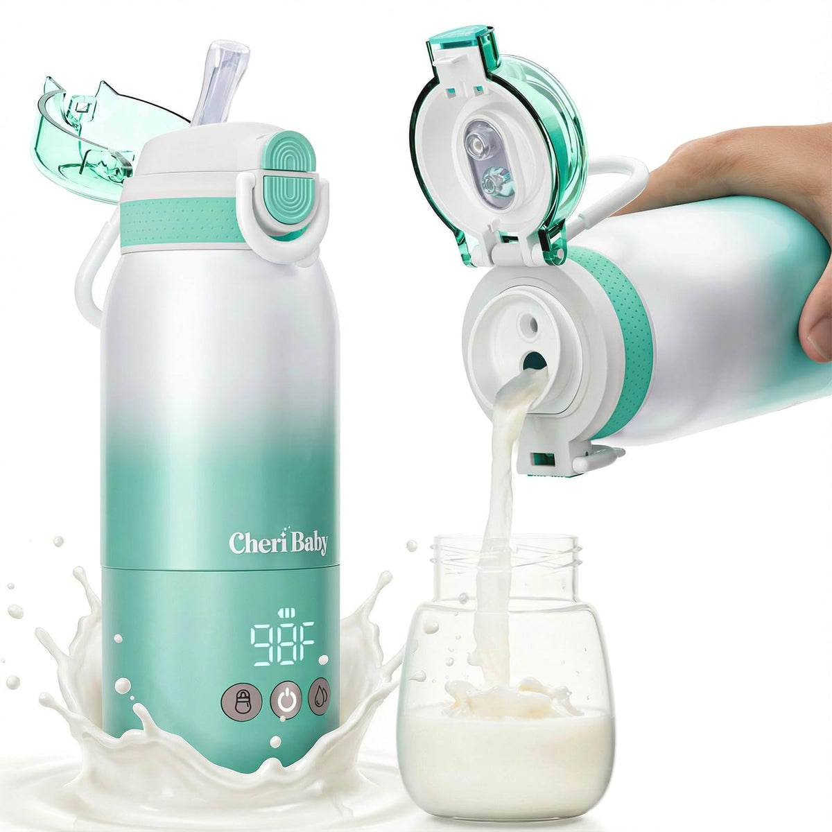 Cheri Baby bottle warmer novel-straw-lid for travel, compact and convenient.