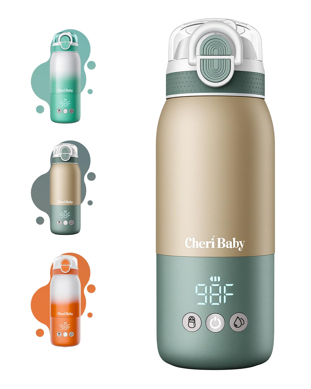 Cheri Baby portable bottle warmer with travel straw lid heats on the go