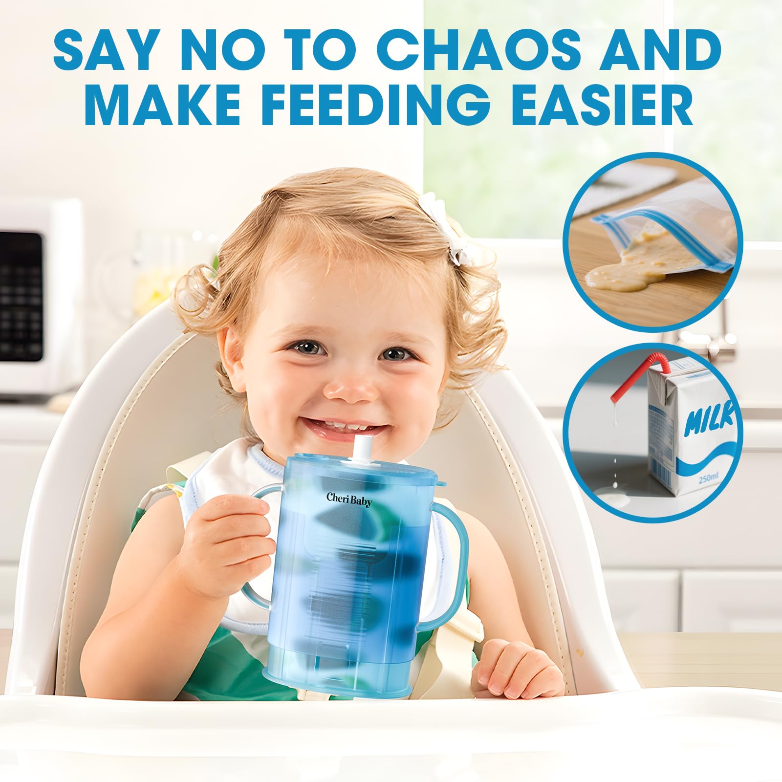 Cheri Baby Squeeze Pouch Holder blue ergonomic handles aid tiny hands.