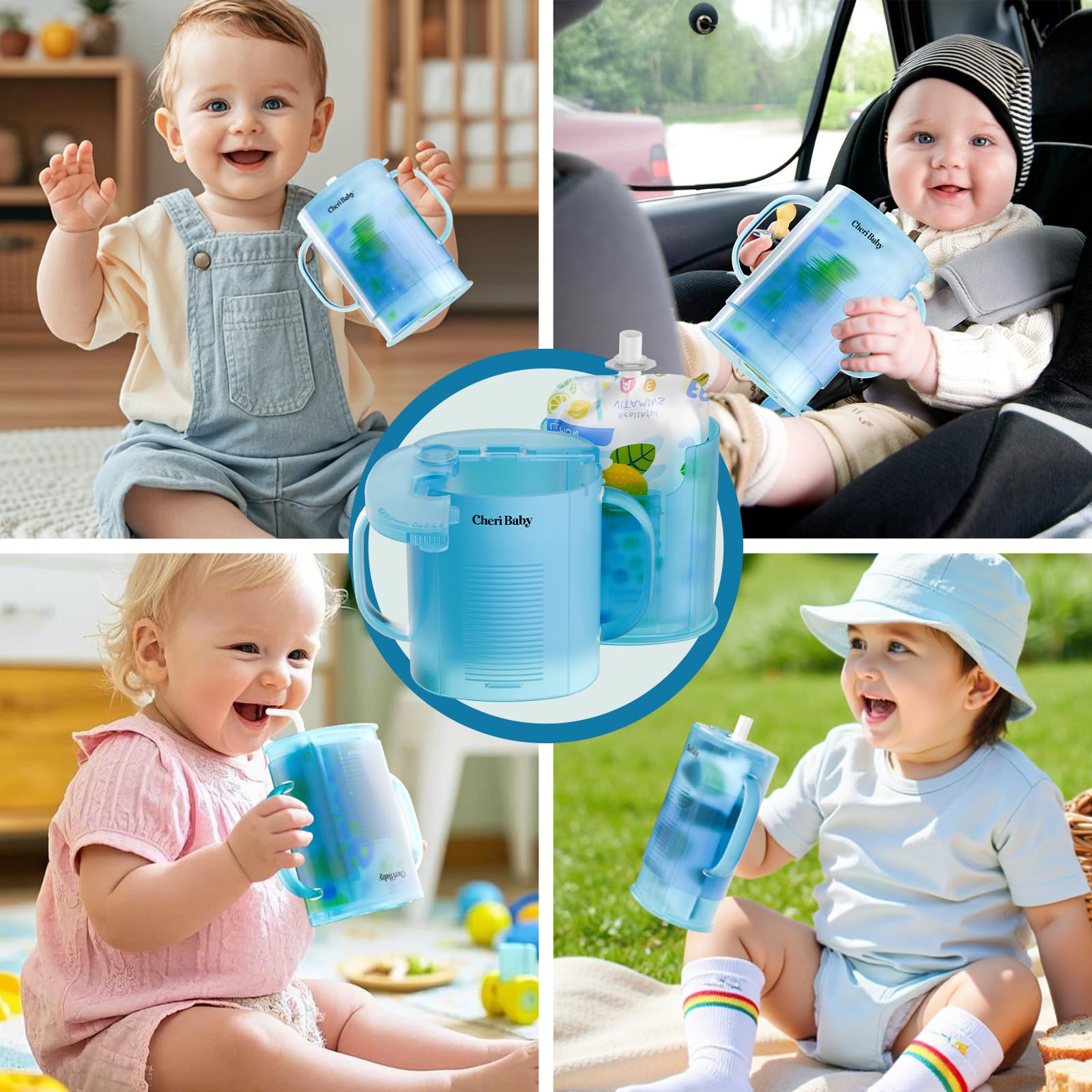 Cheri Baby Squeeze Pouch Holder blue perfect gift for new parents.
