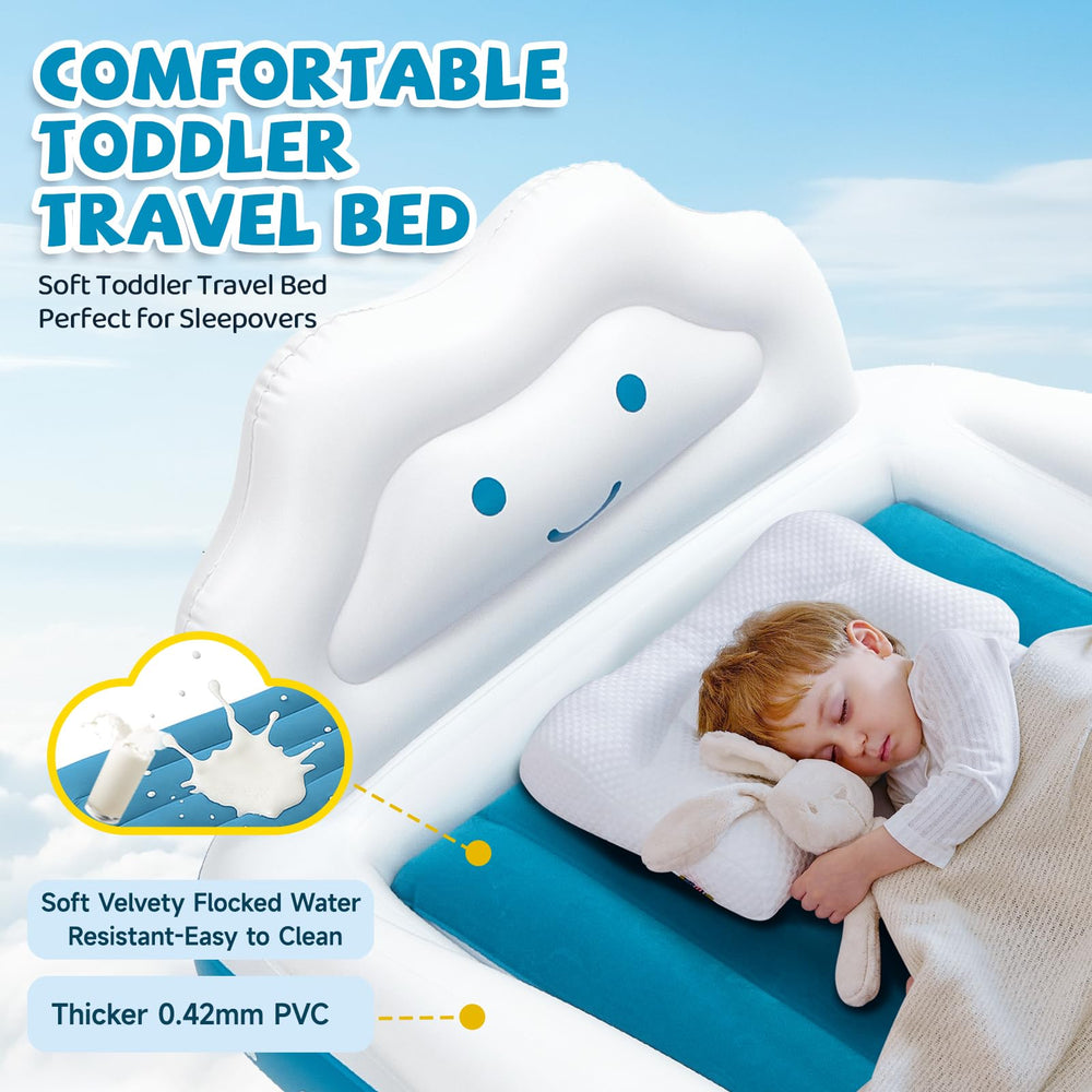 CHERIMOR Inflatable Toddler Bed electric-pump setup inflates in about 60 seconds