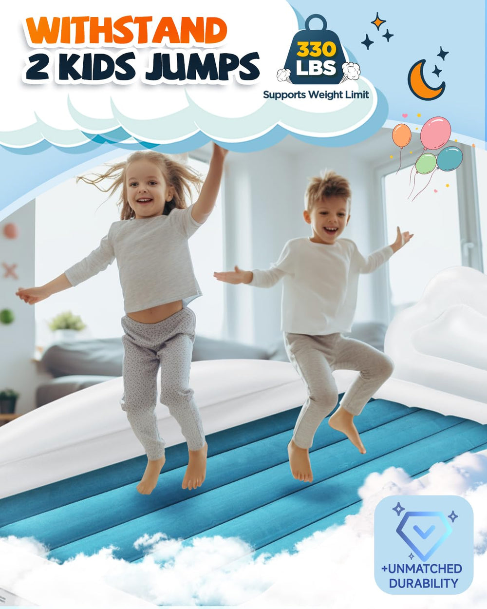 CHERIMOR Toddler Air Mattress with 2 in 1 inflation port for easy filling