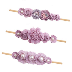 Cherrboll 3pc baby flower headbands in soft nylon for newborn comfort